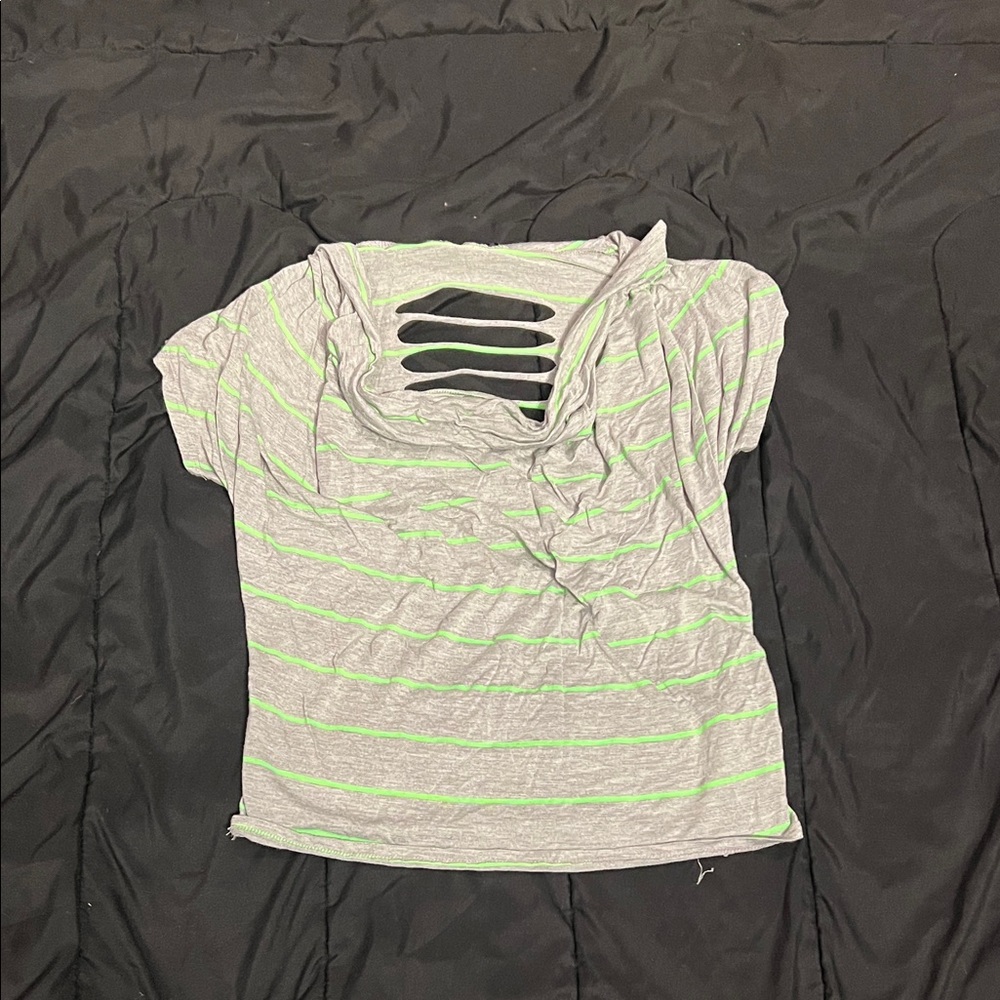 Deb Gray and Green Striped Short Sleeve Top